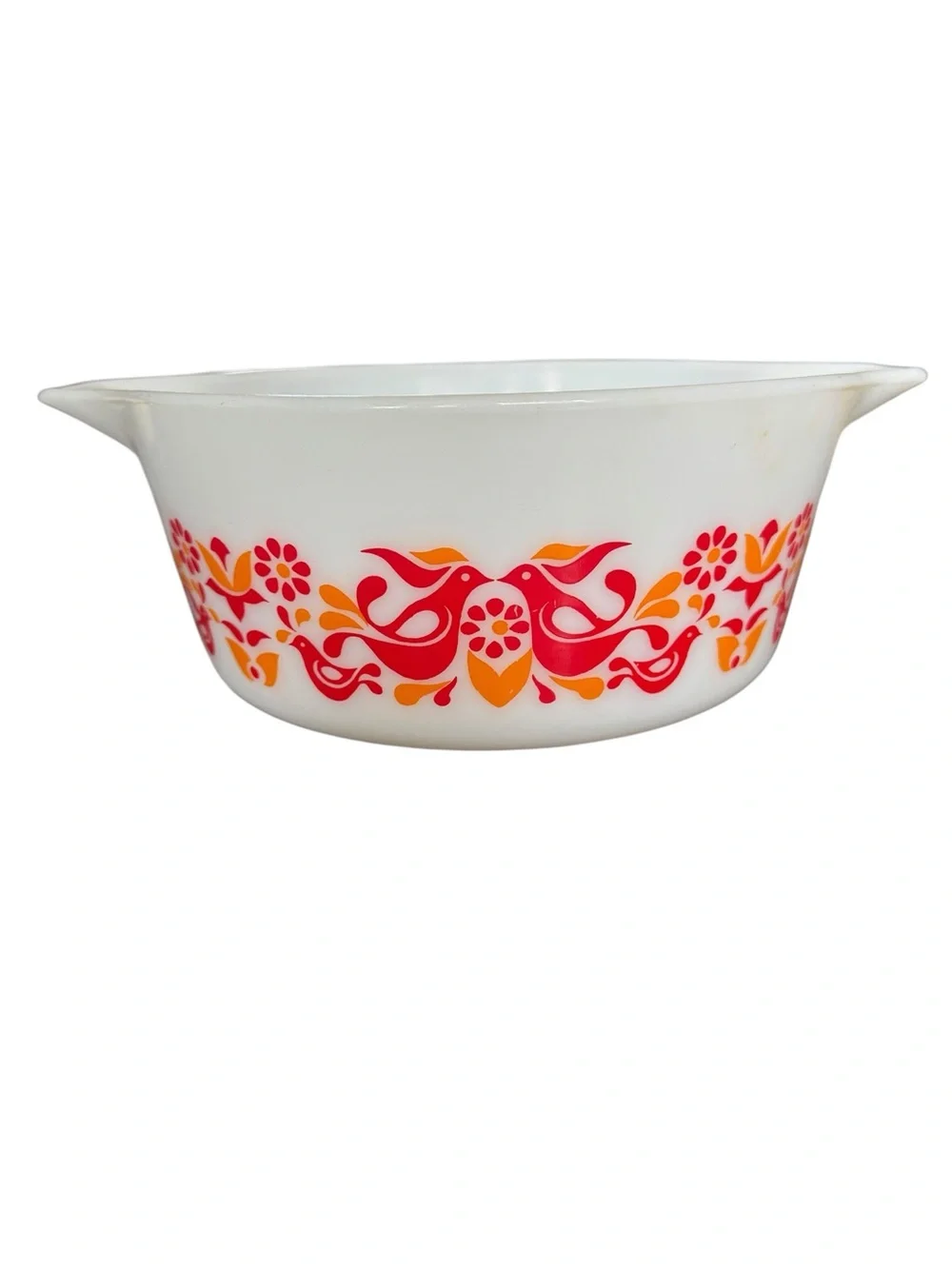 Vintage Pyrex Friendship Mixing Bowl 2.5 Qt White Orange Red Birds